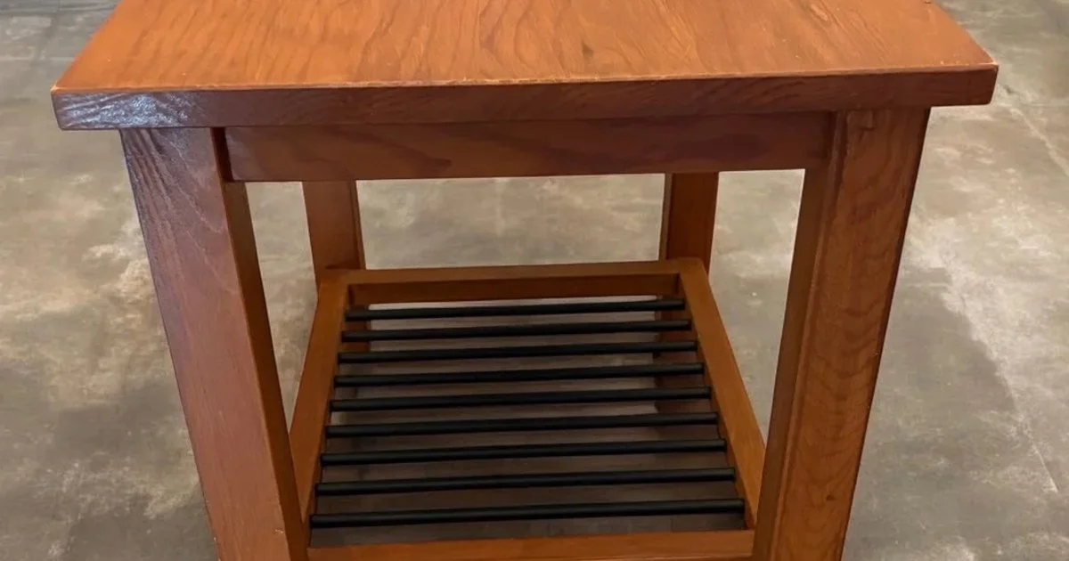Wooden End Table with Slatted Shelf