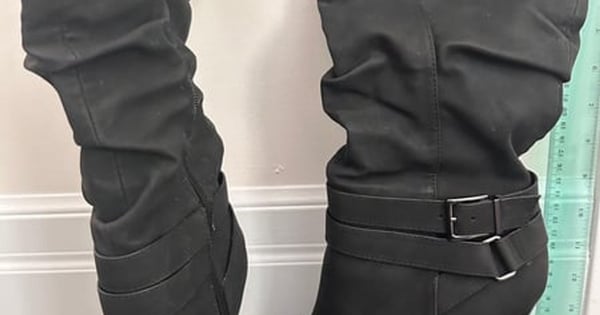 Call It Spring Black Knee-High Heeled Boots with Buckle Detail