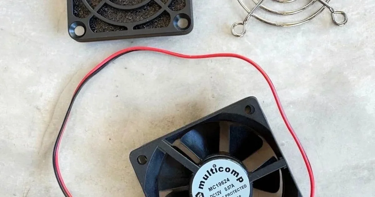 Small DC axial cooling fan assembly (with guards/filters) New